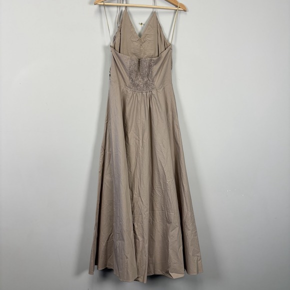 Abercrombie Fitch Tan Twist Front Smocked Back Maxi Dress Women's Medium - Picture 2 of 15